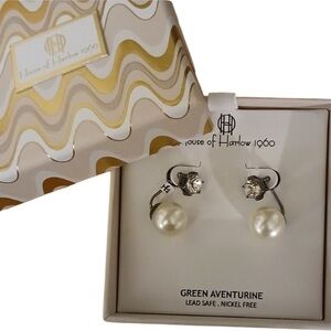 NWT House of Harlow 1960 Silver with Pearl Earrings NEW IN BOX